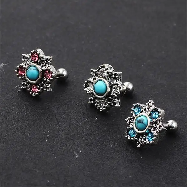 silver bar TIANCIFBYJS 16 г из нержавеющей стали цветок Звезда Луна уха гвоздик для пирсинга в хряще серьги-спирали Tragus Пирсинг ювелирные изделия для тела 30 шт - Окраска металла: silver bar