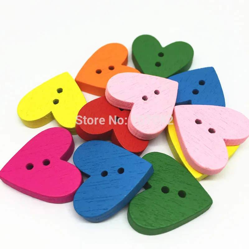 

500 шт., деревянные пуговицы в форме сердца, 18 мм
