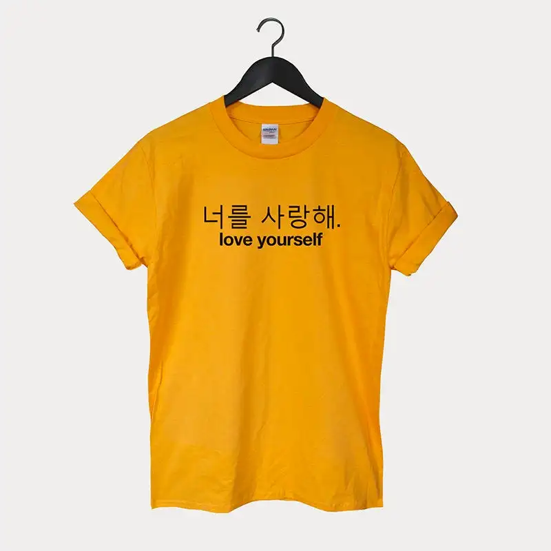 Корейская женская футболка «love yourself», хлопковая Повседневная забавная футболка, женская футболка для девочек, Топ высокого качества, Прямая поставка, S-522