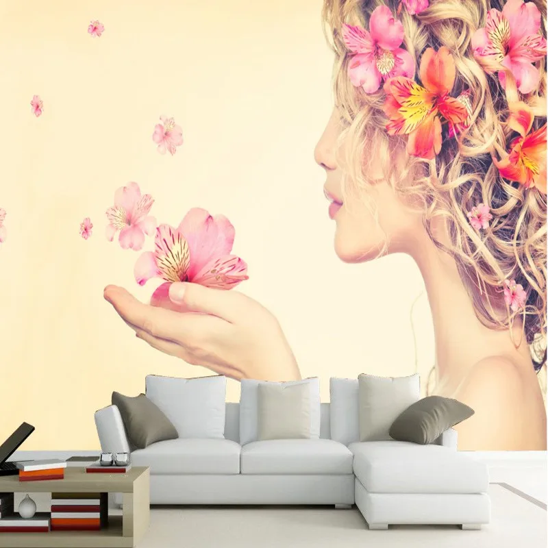 

Custom photo wallpaper Beautiful Flower girl beauty art romantic background wallpaper custom high quality murals