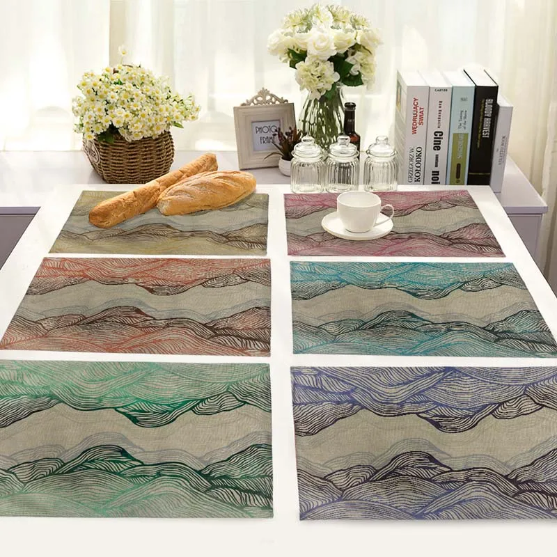 Многоцветный Горный узор Настольный коврик столовые приборы кухонные украшения