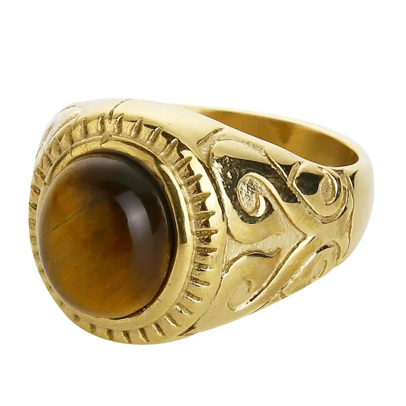 Valily Jewelry мужское кольцо золотистого тигрового глаза кольца из нержавеющей стали