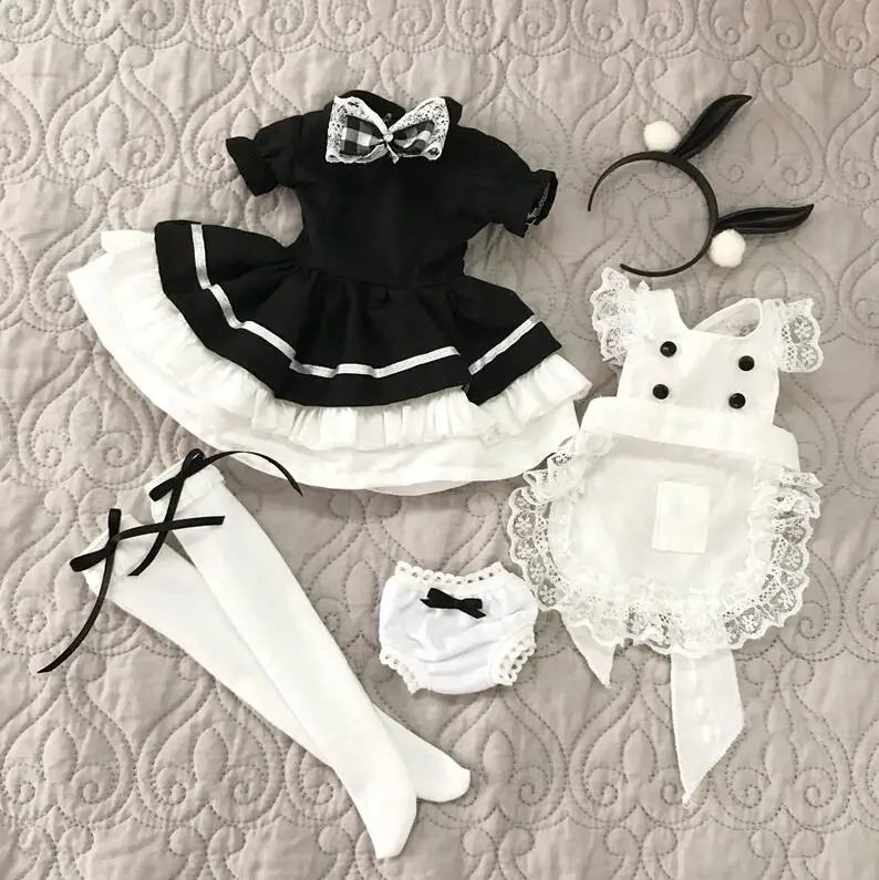 D01-P352 детская игрушка ручной работы 1/6 дядя аксессуары для куклы BJD/Sd Одежда с изображением кролика «Банни»; платье-передник горничной 5 шт./компл - Цвет: A