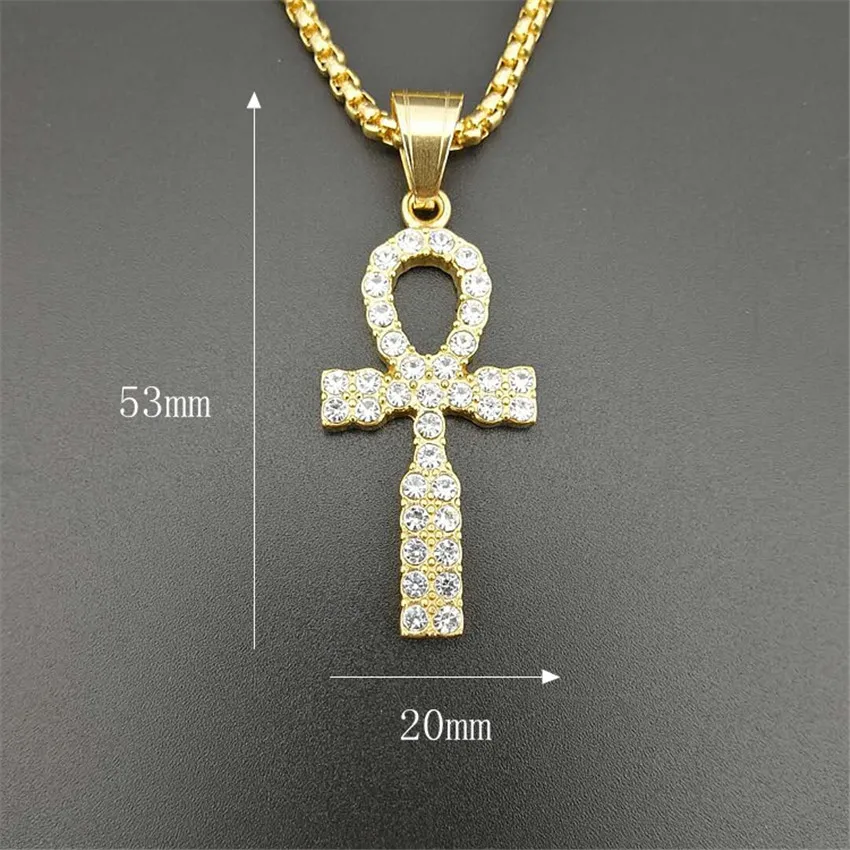 Египетская Шея Ankh крест кулон ожерелье для женщин/мужчин хип хоп ледяной стразы