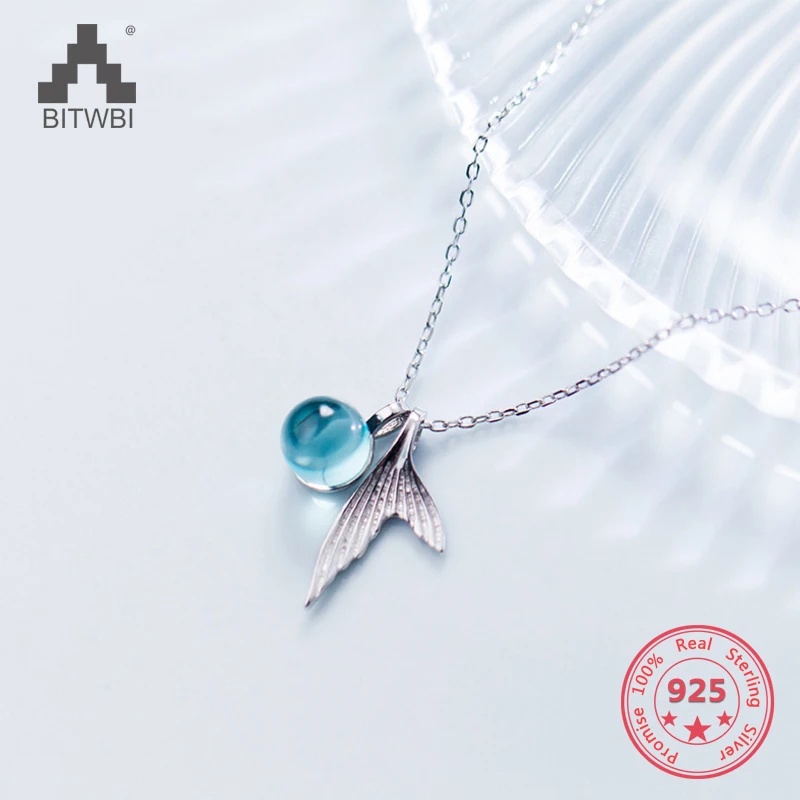 S925 sterling silver necklace female fashion simple mermaid tail sweet blue crystal clavicle chain | Украшения и аксессуары