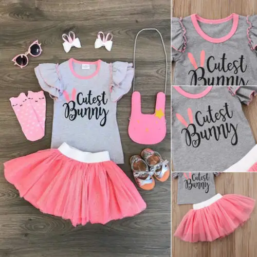 Новинка 2018 летняя футболка с коротким рукавом и юбка пачка для маленьких девочек