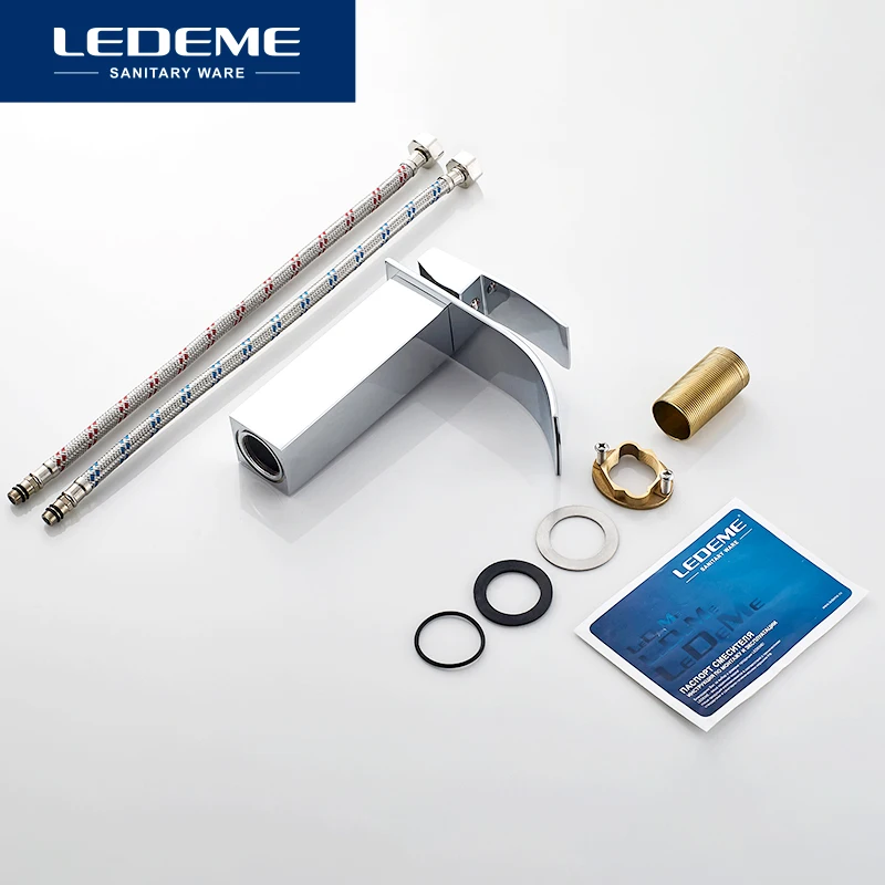 LEDEME Новый латунный Смеситель для раковины плоский Водопад дизайн на бортике с