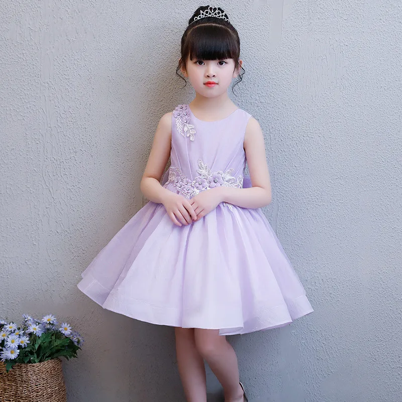 

5-10Y Sweet Flower Girl Dresses for Wedding Summer Kids Toddlers Trendy Lavender First Communion Party Gowns Children Clothes