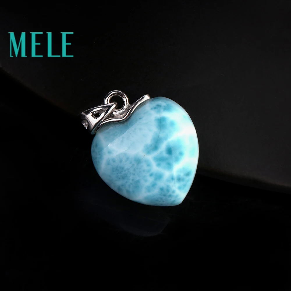 MELE, натуральный синий кулон Larimar из серебра 925 пробы для женщин и мужчин, 15 мм, в форме сердца, романтичный и простой стиль, хорошее ювелирное изделие