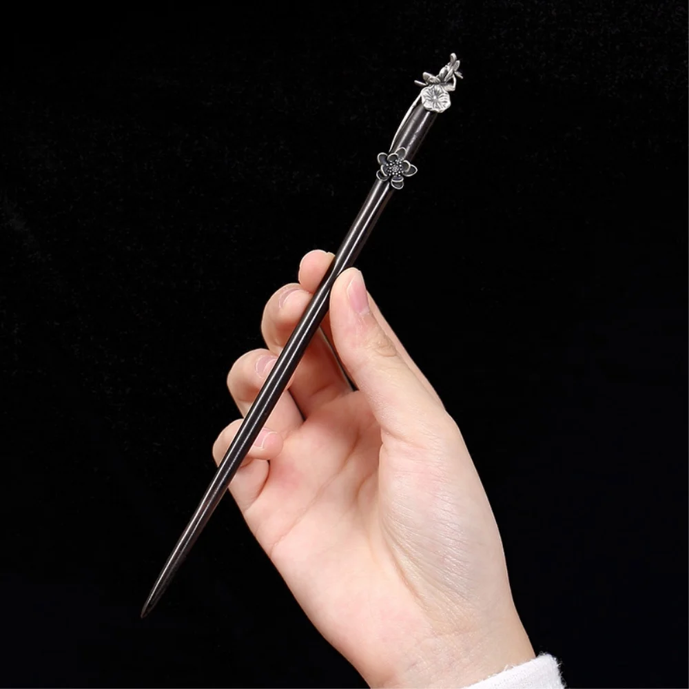 Серебряный 3d Лотос Ebony Hairstick винтажная китайская шпилька цветок Деревянная вилка для волос женские аксессуары для волос шпилька 18 см WIGO1285