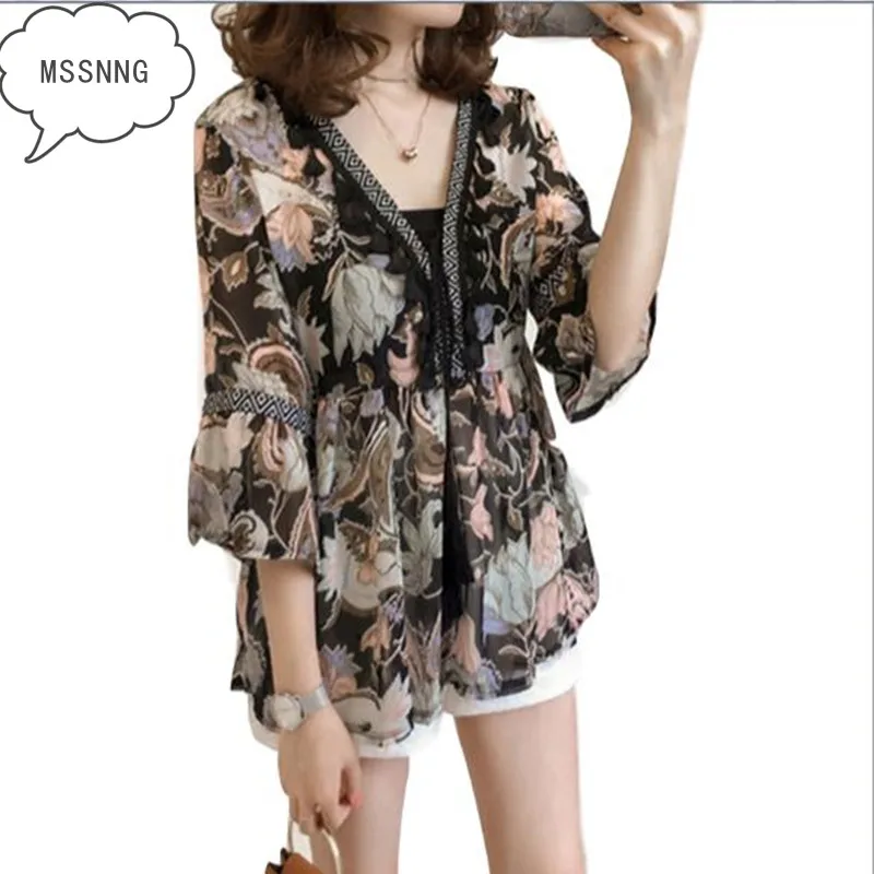 MSSNNG летнее шифоновое большого размера с цветочным принтом Свободная блуза v