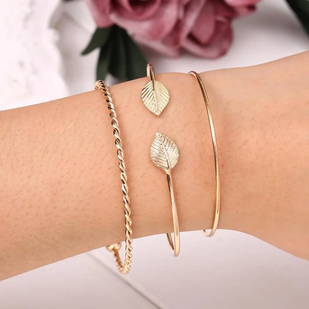 Golden Set Stackable Hasp Silver Open Letter Pattern Heart Adjustable Feather Cuff Women Party Bracelet Casual | Украшения и