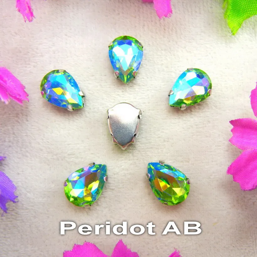 A11 Peridot AB AB цвета серебряный коготь настройки отверстия 7 размеров капли воды стеклянный кристалл в форме слезы пришить стразы бусины одежды diy - Цвет: A11 Peridot AB
