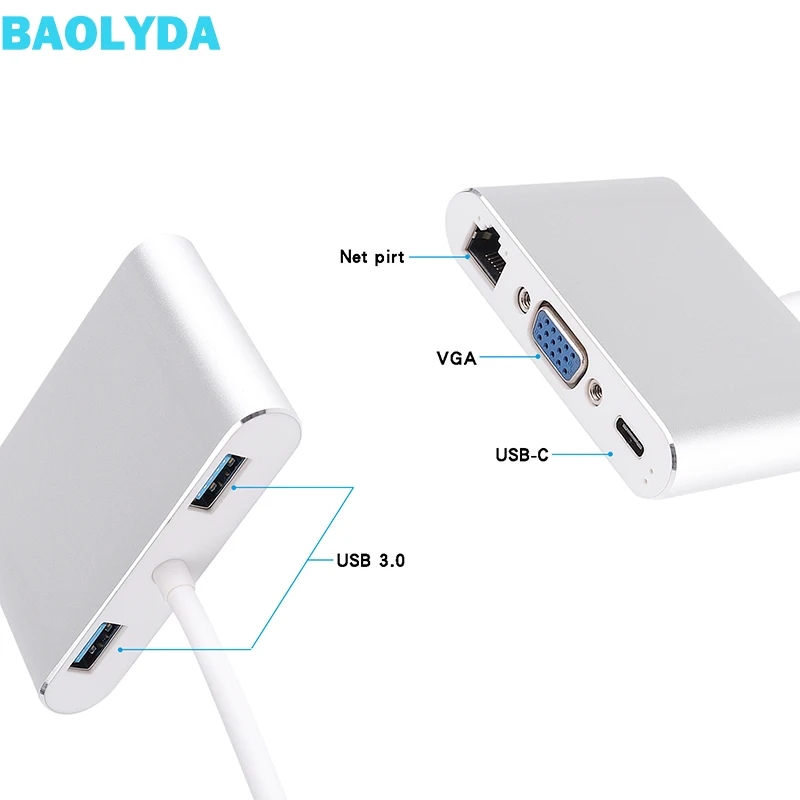 Baolyda USB C концентратор Thunderbolt 3 адаптер 5в1 многопортовый с 4K HDMI Ethernet VGA USB3.0 для