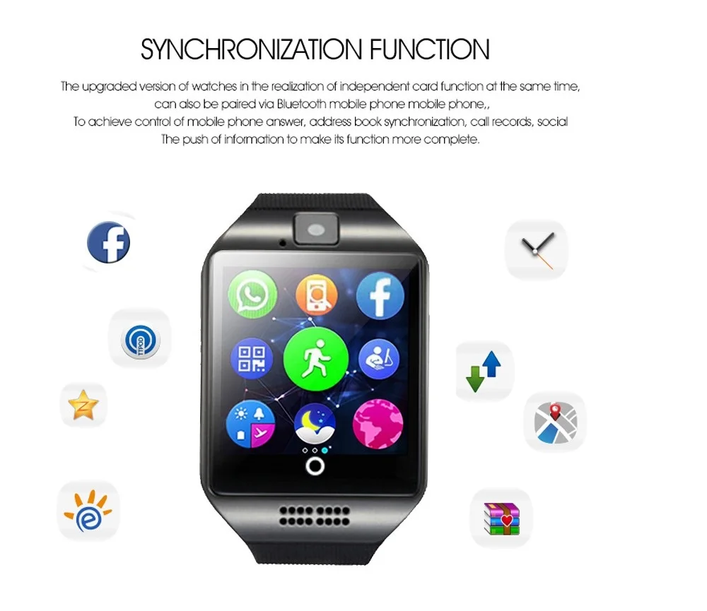 Модные Bluetooth Смарт-часы Q18 с камерой Facebook Whatsapp Twitter Синхронизация SMS Smartwatch поддержка sim-карты TF для IOS Android