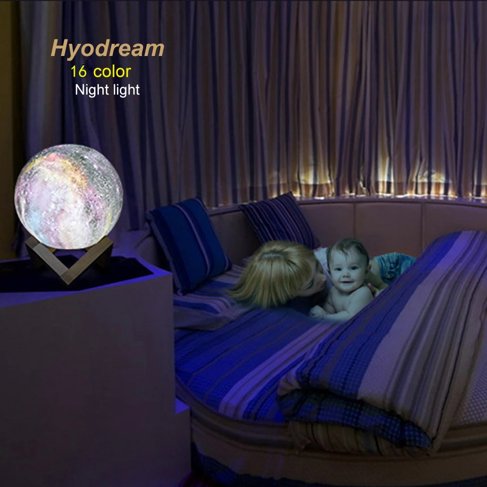 Лампа с 3D принтом HYODREAM Moon Light ночник для детей 16 цветов сменный сенсорный и пульт