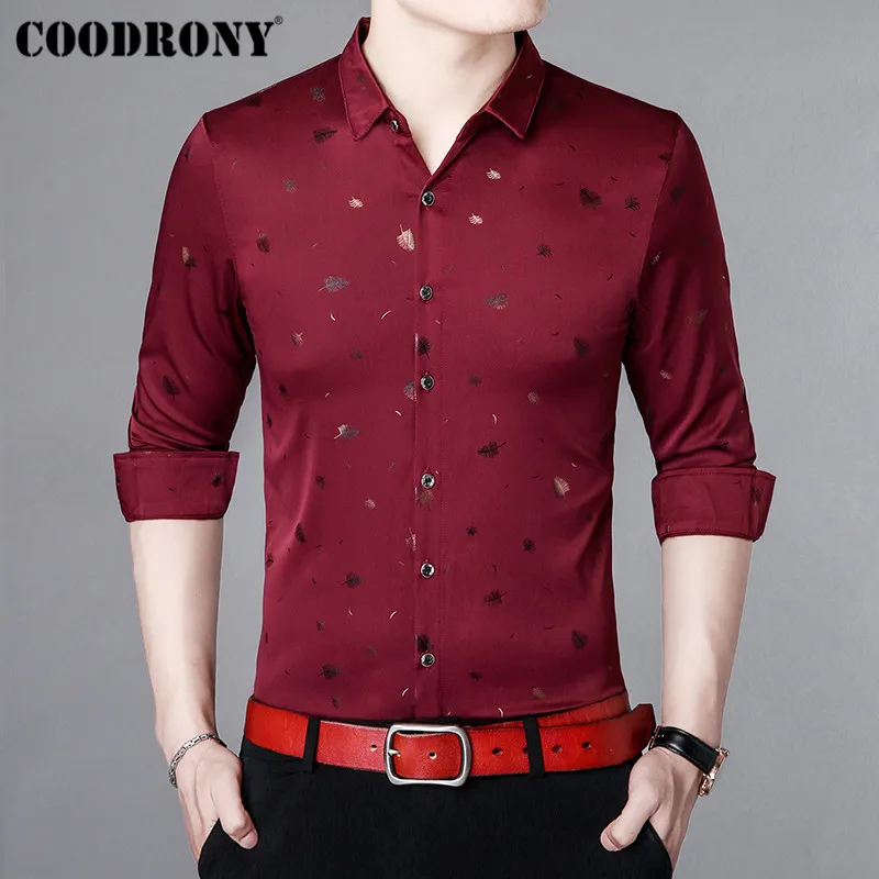 COODRONY, мужская рубашка, осень, Бизнес Стиль, повседневные рубашки, длинный рукав, хлопок, рубашка для мужчин, уличная мода, рубашка с цветочным принтом, Masculina 96013