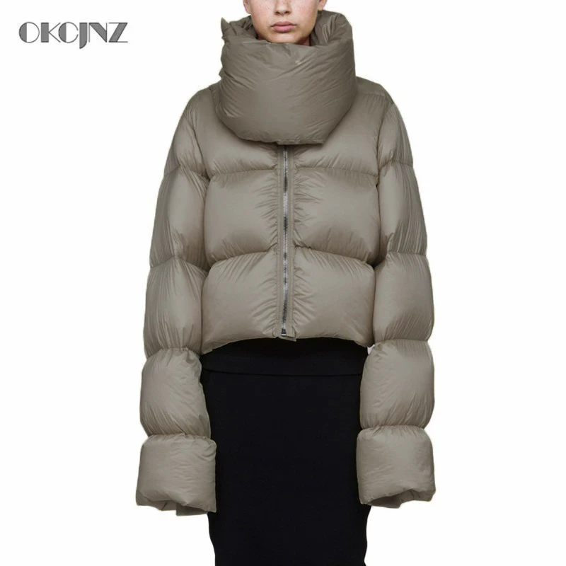 Turtleneck Puffer Jacket Winter Women Down Coat Short Parka Slim Warm White Duck Feather Jackets Plus Size outerwear OKQ030