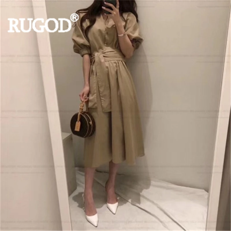 Женское однотонное платье RUGOD винтажное облегающее длинное с отложным
