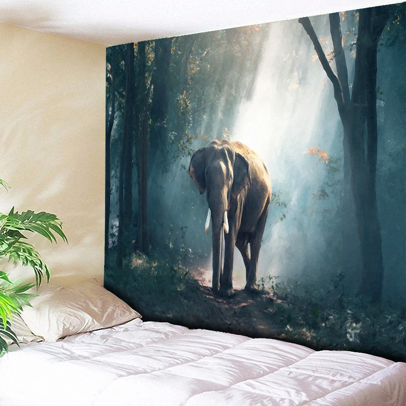 

Настенный гобелен в виде слона, домашний декор, большие настенные ковры, солнечный свет, лес, покрывало для гостиной, спальни, 79 дюймов