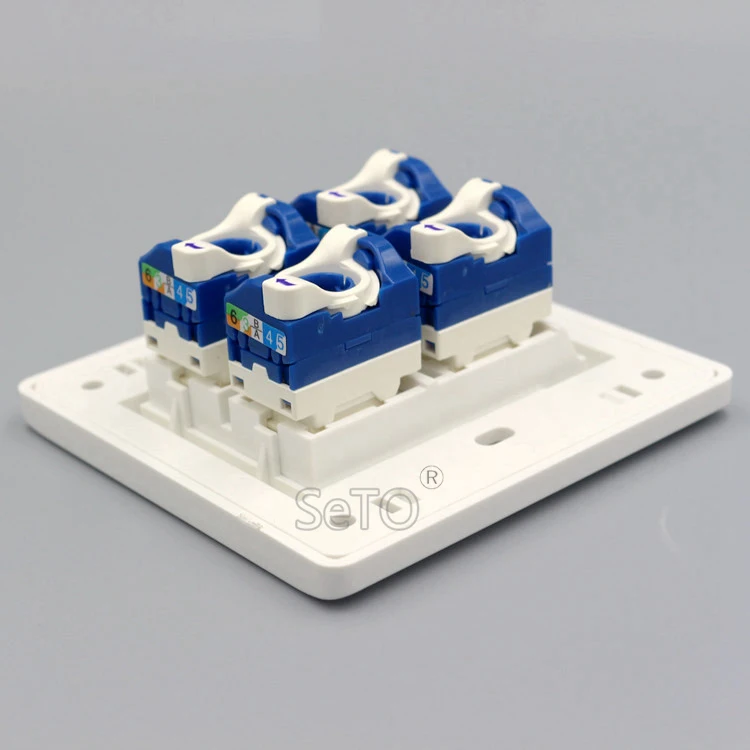 SeTo 86 Type Four Ports Rotate Gigabit Network RJ45 Cat6 Wall Plate Socket Keystone Faceplate | Обустройство дома
