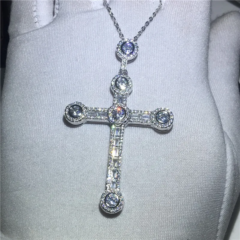 Уникальный дизайн крест кулон Pave AAAAA cz 925 серебро вечерние свадебные длинный necalace