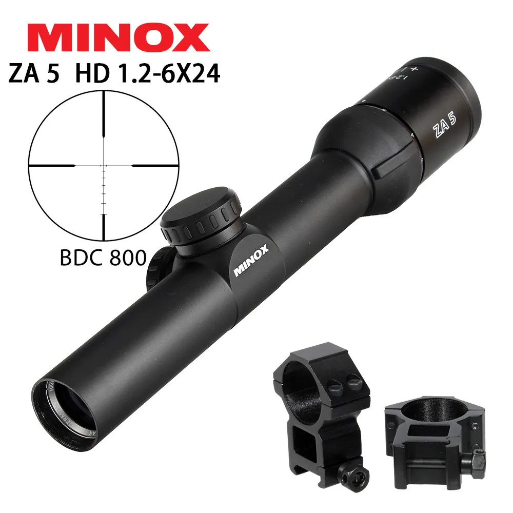 with Picatinny Rings Охотничий MINOX ZA 5 HD 1,2-6X24 BDC 800 компактный прицел для винтовки с длинным рельефом для глаз тактический оптический прицел оптические прицелы - Цвет: with Picatinny Rings