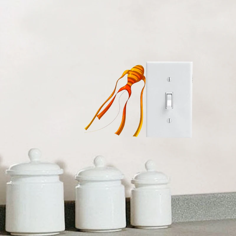 YOJA Yellow Little Fish Kite Fashion Wall Decal Switch Sticker Living Room Bedroom PVC Decor 11SS0252 | Дом и сад