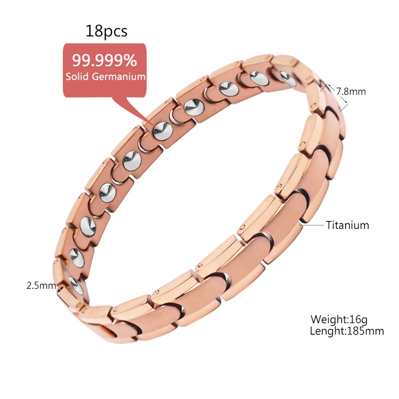 Escalus, простой, 18 шт., 99.9999%, полностью чистый, твердый, германий, женский браслет, забота о здоровье, розовое золото, цвет, очаровательный, титановые браслеты