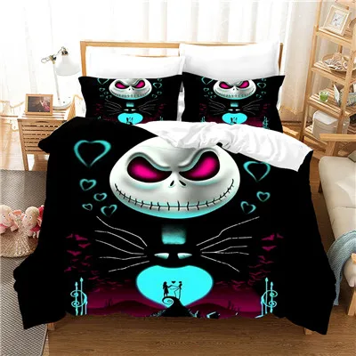 4 3D print Bedding set Halloween Cartoon Skull Nightmare Before Christmas friends' gift Duvet cover set Home Textiles - Цвет: 4
