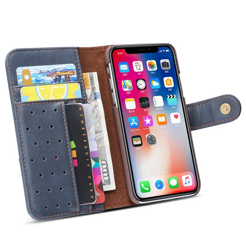 Роскошный флип чехол для iPhone X кожаный Coque 8 7 6 6s Plus 5 5S SE сумка стоячий пенал кошелек