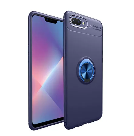 Тёмно-синий Для OPPO A7 AX7 чехол Автомобильный держатель Стенд Магнитный кронштейн палец кольцо мягкое силиконовое покрытие чехол для OPPO A7 A 7 противоударный - Цвет: Тёмно-синий