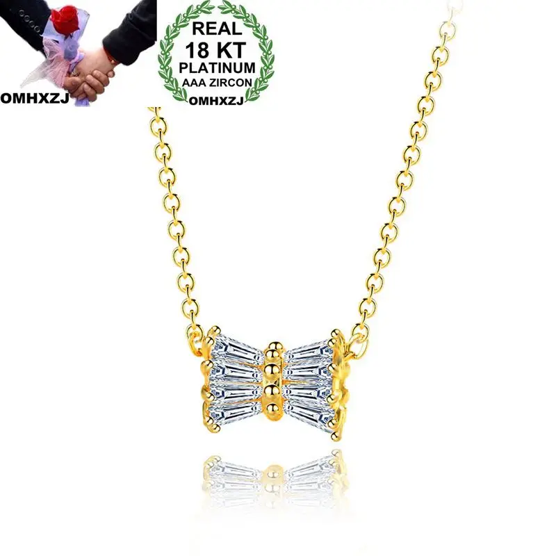 OMHXZJ Wholesale Personality Fashion OL Woman Girl Party Wedding Gift Gold Bowknot AAA Zircon 18KT Pendant Necklace NC145 | Украшения и