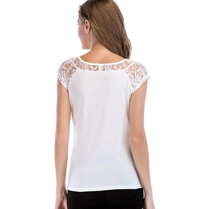 2018 Summer Women Shirt Short Sleeve V Neck Tops Blouse Solid Color Lace Spiiced Womens New Fashion Clothing 3 |