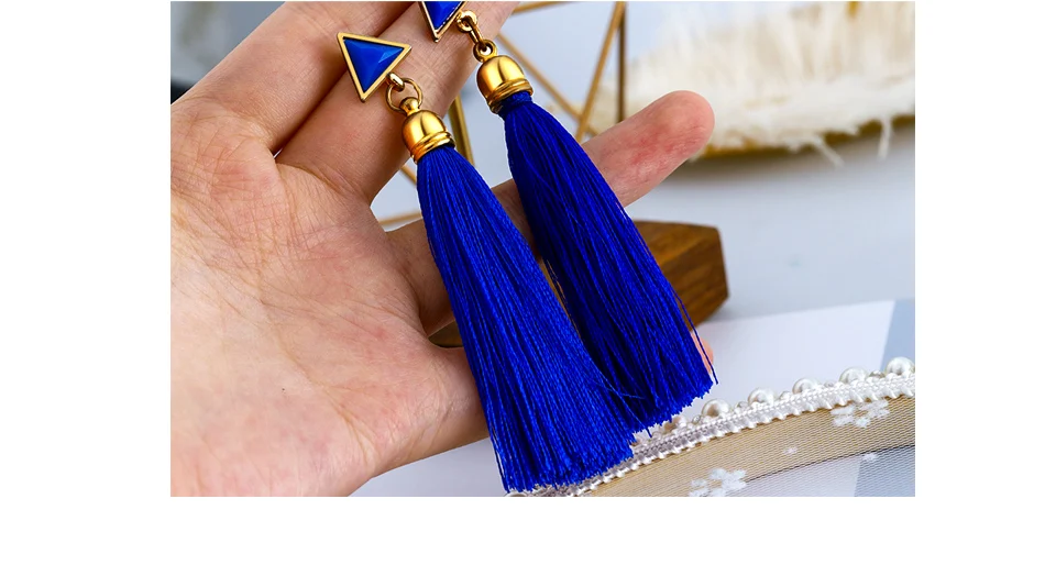 BFH Bohemian Long Tassel Drop Earrings for Women Fashion Vintage Ethnic Fringe Handmade Triangle Dangle Earring Jewelry