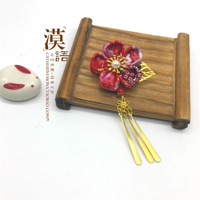 Hand Made Hairpin Cotton Cloth Hair Clip Cherry Barrettes Japanese Style Anime Cosplay Custom Accessories Kimono Fan | Тематическая
