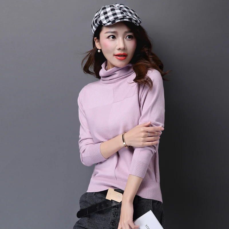 High Quality Autumn And Winter Fashion Plaid Sweaters Ladies Pure Color Slim Turtleneck Cashmere Sweater | Женская одежда
