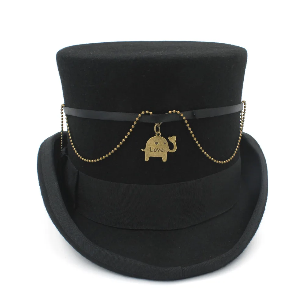 Черный 100% шерсть DIY Fedora Шляпа стимпанк шляпа для женщин паровой панк Шестерня топ