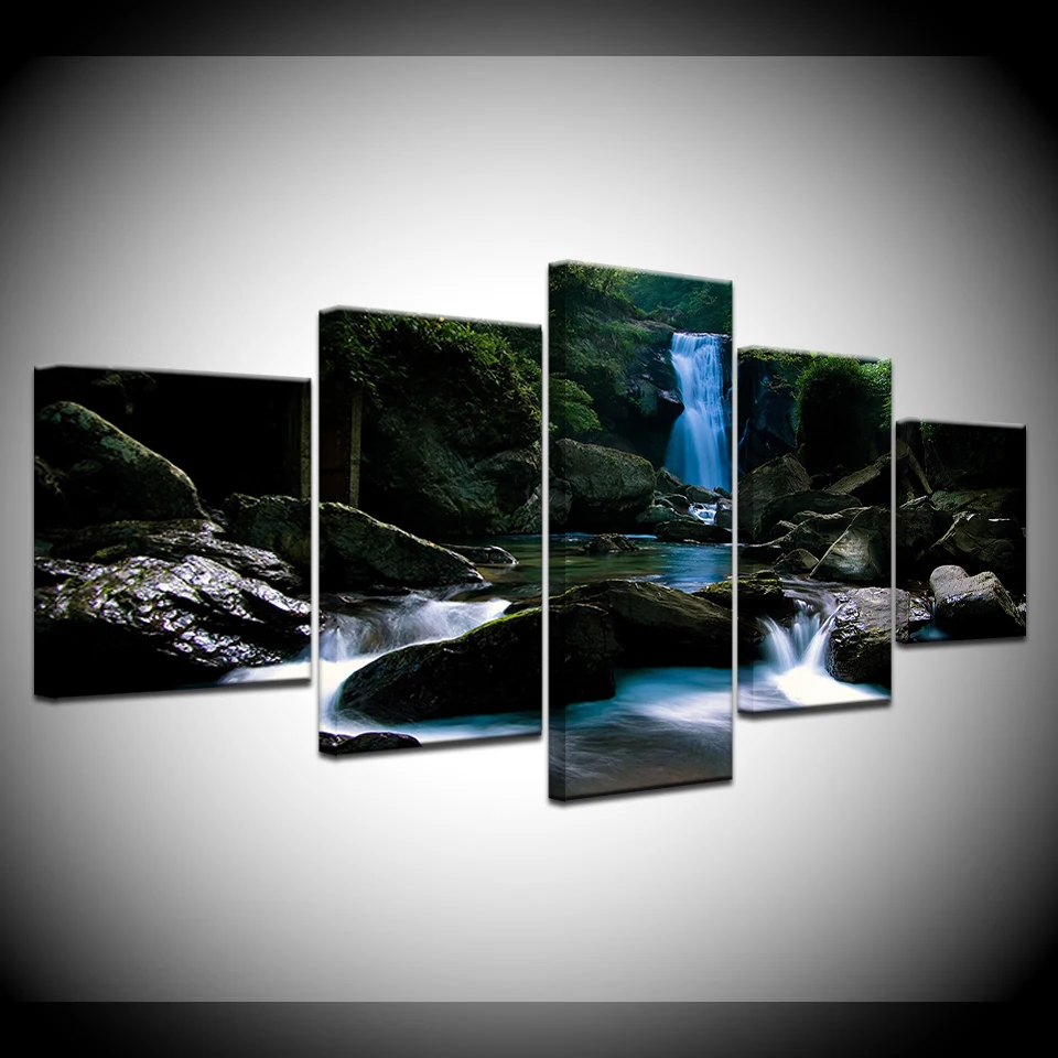 

Mountain waterfall 5 Piece HD Wallpapers Art Canvas Print modern Poster Modular art painting for Living Room Home Decor