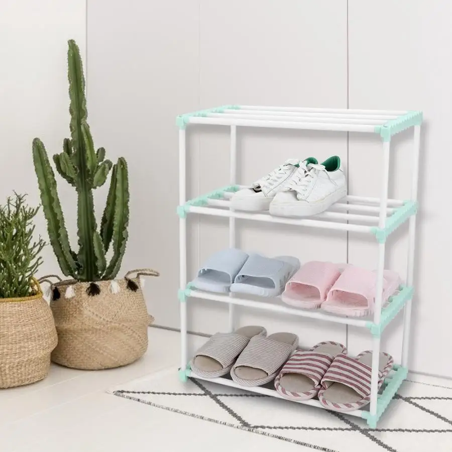 4 Tiers Shoes Rack Assembled Stainless Steel Shoes Storage Cabinet Dustproof Shoes Rack Shelf Stand Shoes Organizer