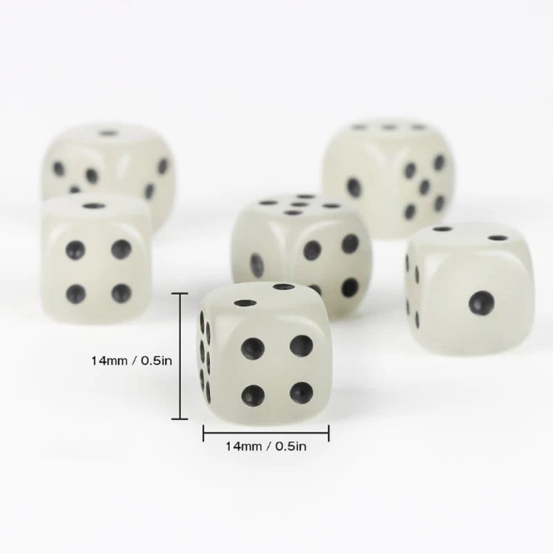 

5Pcs/set 14mm Six Sided White Noctilucent Dice Cubes Night Light Luminous Fun Night Bar KTV Entertainment Party Game Dices