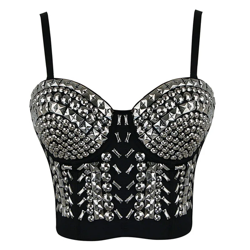 Серый драгоценный камень расшитый бисером клубный сексуальный бюстгальтер