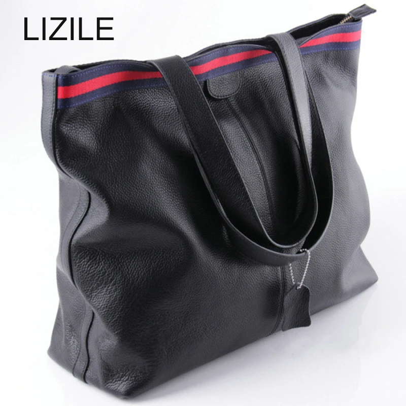 Женская сумка из натуральной воловьей кожи на плечо с двумя ремешками Черная для