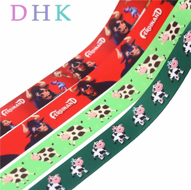 

DHK 7/8 ''10 ярдов, корова, животные, мультяшный принт, крупнозернистый, искусственный бант, головные уборы, украшения, оптовая продажа OEM своими р...
