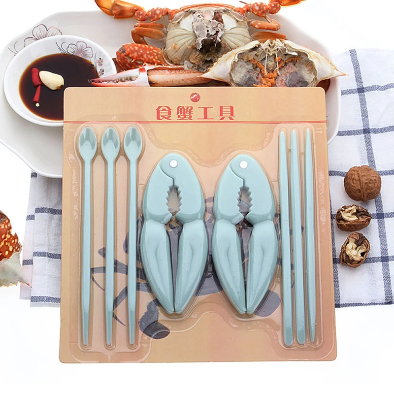 1set Blue Пластиковая ложка 8 шт./компл. щипцы для вскрытия краба Шеллер орех зажим Кухонные гаджеты Розовый Синий Зеленый морской пищевой инструмент - Цвет: 1set Blue