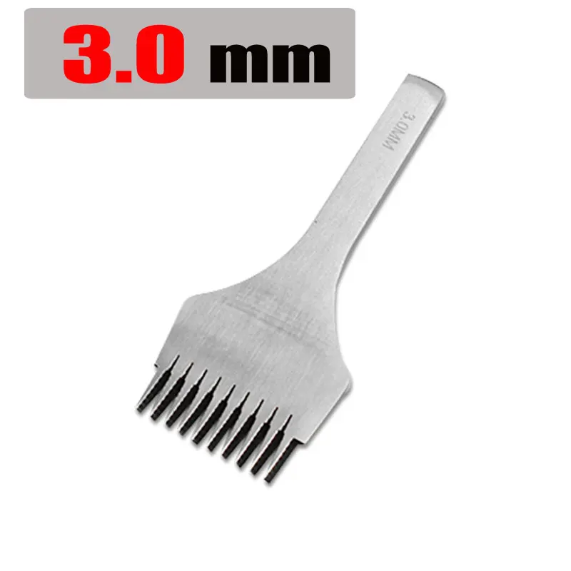 3.0mm 10prongs 2,7/3,0/3,38/3,85 мм Нержавеющая сталь плоский долото для кожи укалывание Утюг кожа инструменты ремесло Дырокол комплект набор инструментов для самостоятельного 2/5/10 зубец - Цвет: 3.0mm 10prongs