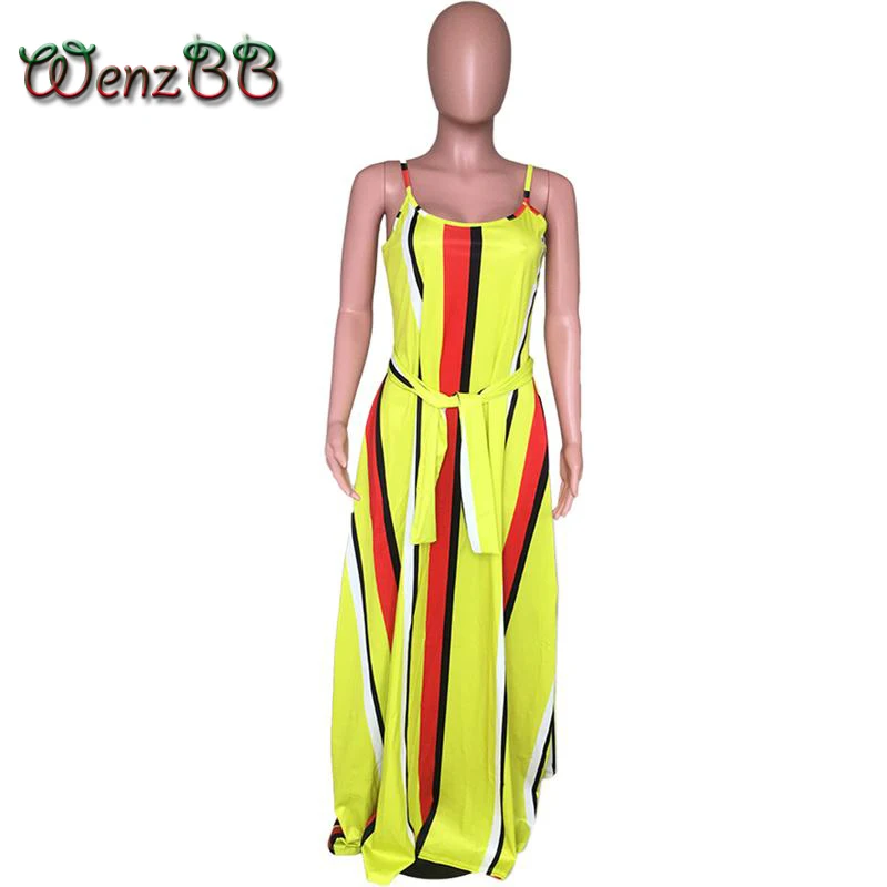 Wenzbb богемное свободное цветное платье макси в полоску женское без рукавов