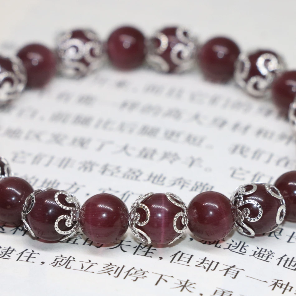 Оригинальный дизайн фиолетовые круглые опаловые Браслеты 8 мм с кошачьими