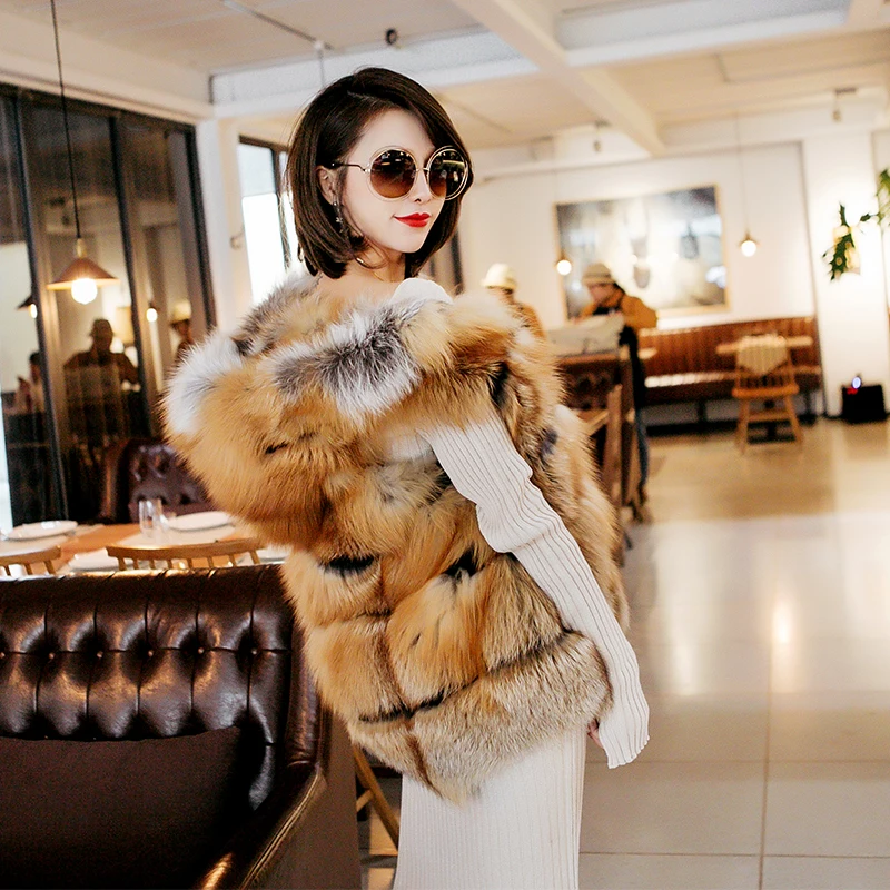 Лучшая Толстая Женская Шуба из натурального Лисьего меха женская шуба куртка с