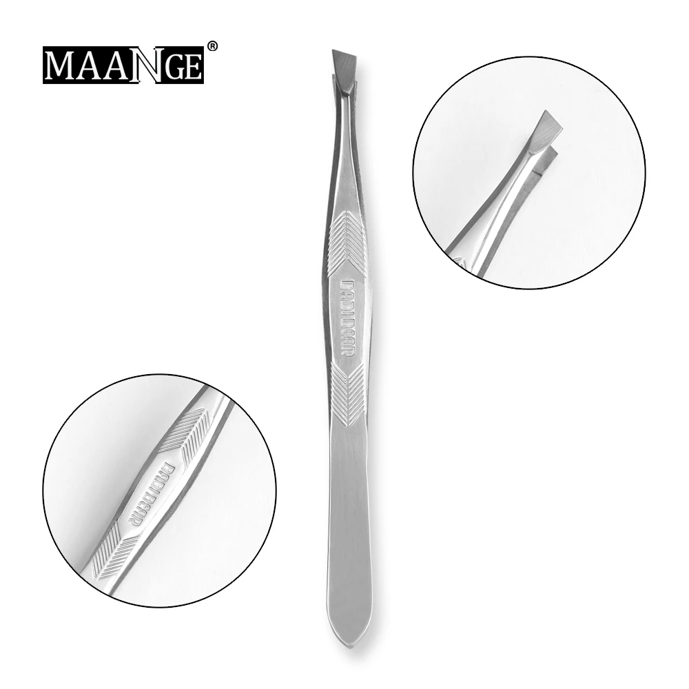 Silver Bevel head MAANGE 1 шт. пинцет для бровей плоский/конический угловой из нержавеющей стали для удаления волос триммер для бровей зажим для ресниц косметические инструменты для макияжа - Цвет: Silver Bevel head